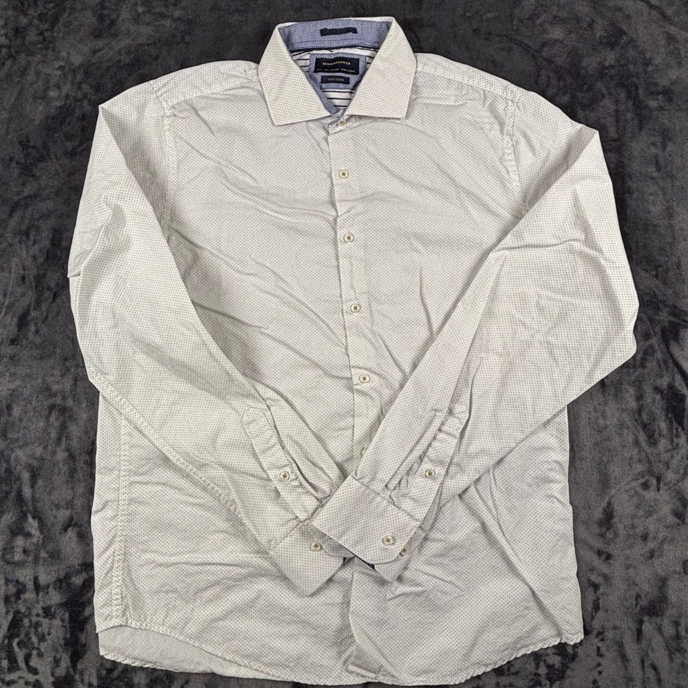 Denim & Flower Button Down Shirt Mens L White Micro Dot Ricky Singh Long Sleeve